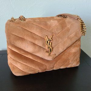 YSL Saint Laurent LOULOU Small Chain Bag Quilted Suede Cinnamon